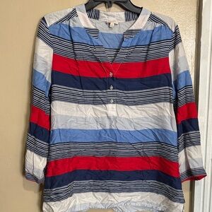 Talbots Red, Blue, and White Striped Button Down Shirt